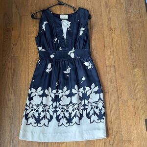 Kate Spade Midnight Blue and Ivory Floral Midi Dress